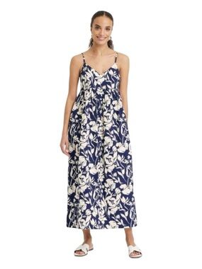 A New Day Navy and Ivory Floral Maxi Dress - Size Medium